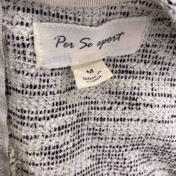 PER SE SPORT Blouse Boat Neck Long Sleeve Zipper Back Womens M White Black Tweed - Picture 7 of 8